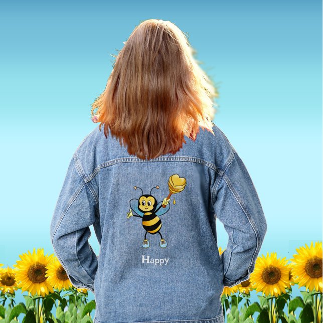 Cute Happy Honey Bee Cartoon Denim Jacket (Creator Uploaded)
