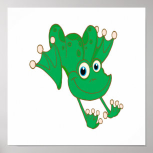 cute happy hopping green cartoon frog poster