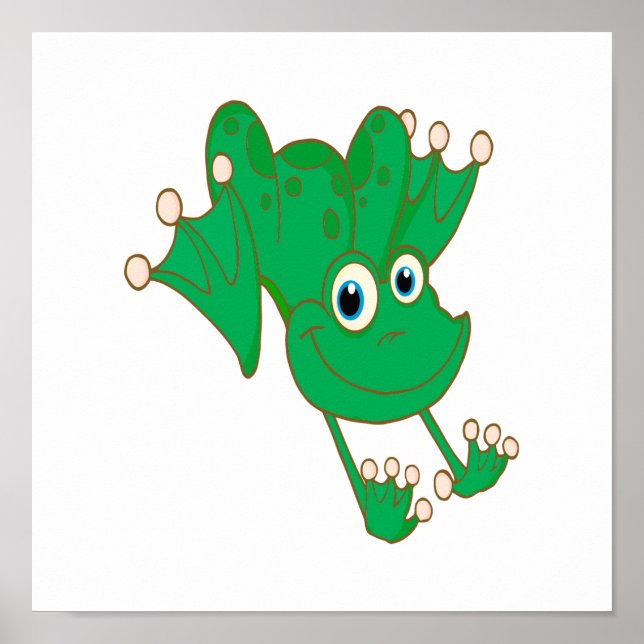 cute happy hopping green cartoon frog poster (Front)