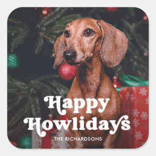 Cute Happy Howlidays   Your Dog Photo Christmas Square Sticker