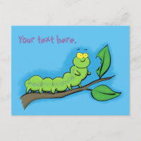 Cute happy hungry green caterpillar cartoon