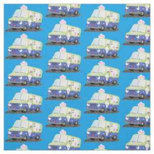 Cute happy ice cream truck cartoon fabric