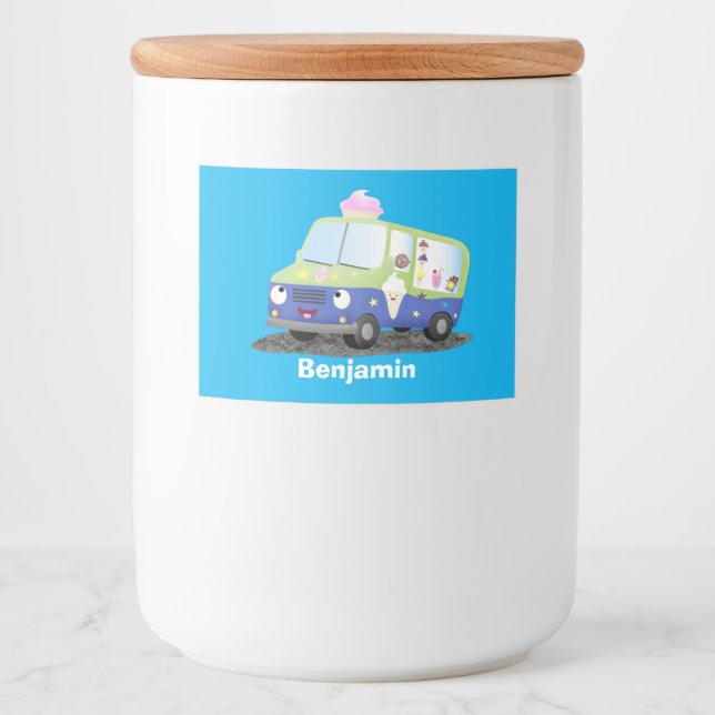 Cute happy ice cream truck cartoon food label (Front)