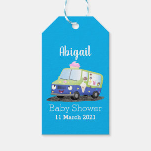 Cute happy ice cream truck cartoon gift tags