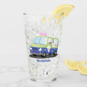 Cute happy ice cream truck cartoon glass