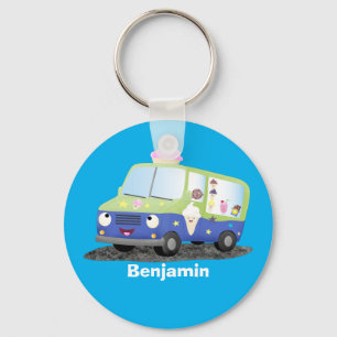 Cute happy ice cream truck cartoon key ring