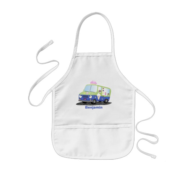 Cute happy ice cream truck cartoon kids apron (Front)