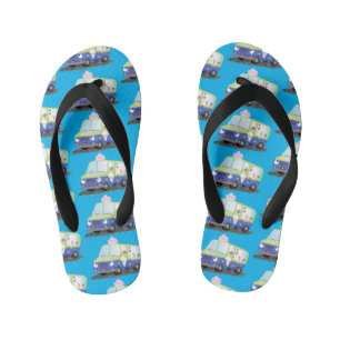Cute happy ice cream truck cartoon kid's thongs
