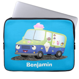 Cute happy ice cream truck cartoon  laptop sleeve