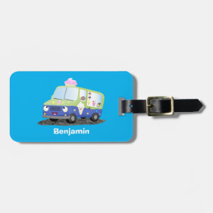 Cute happy ice cream truck cartoon luggage tag