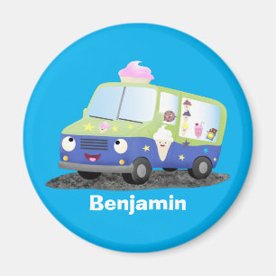 Cute happy ice cream truck cartoon magnet