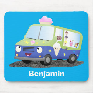Cute happy ice cream truck cartoon mouse pad