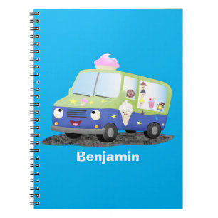 Cute happy ice cream truck cartoon notebook