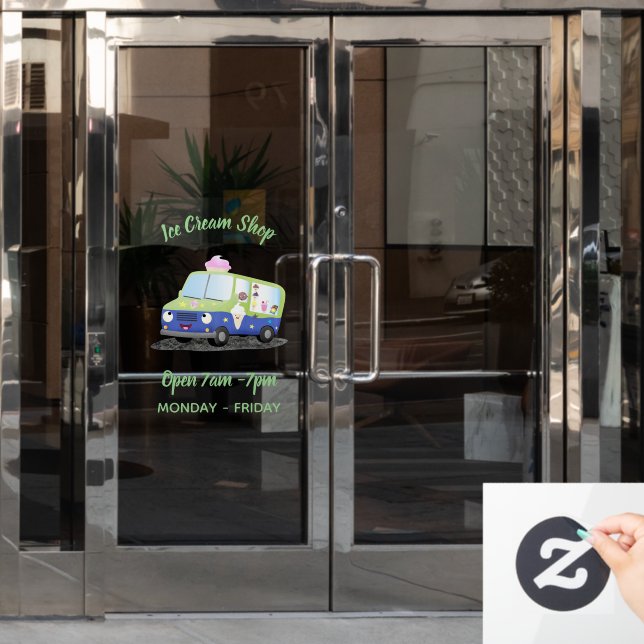 Cute happy ice cream truck cartoon personalised (Office Door)