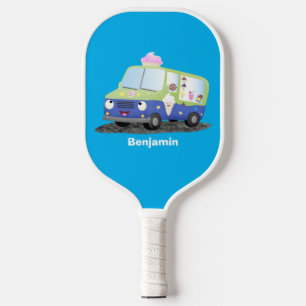 Cute happy ice cream truck cartoon  pickleball paddle