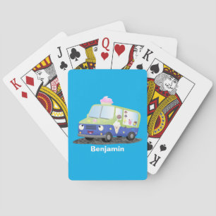 Cute happy ice cream truck cartoon playing cards