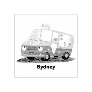 Cute happy ice cream truck cartoon rubber stamp