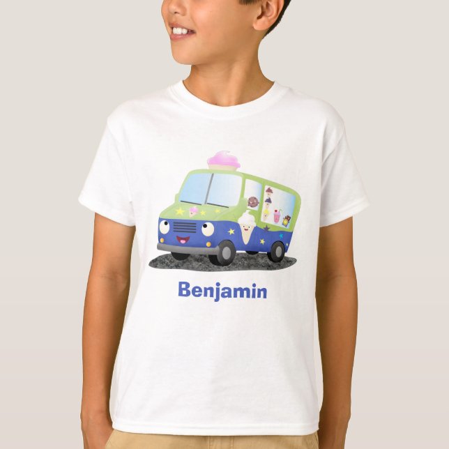 Cute happy ice cream truck cartoon  T-Shirt (Front)
