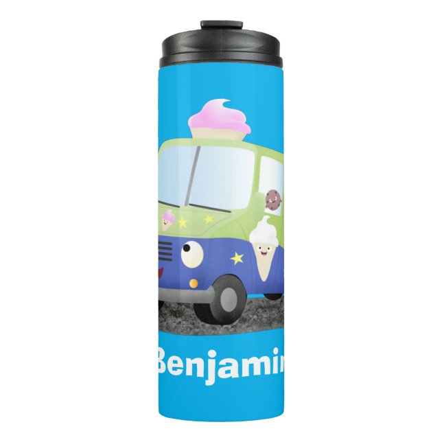 Cute happy ice cream truck cartoon thermal tumbler (Front)