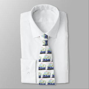 Cute happy ice cream truck cartoon tie