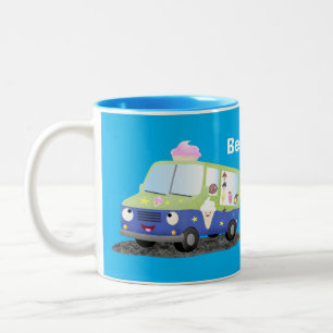 Cute happy ice cream truck cartoon Two-Tone coffee mug