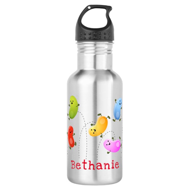 Cute happy jellybeans jumping cartoon illustration 532 ml water bottle (Front)