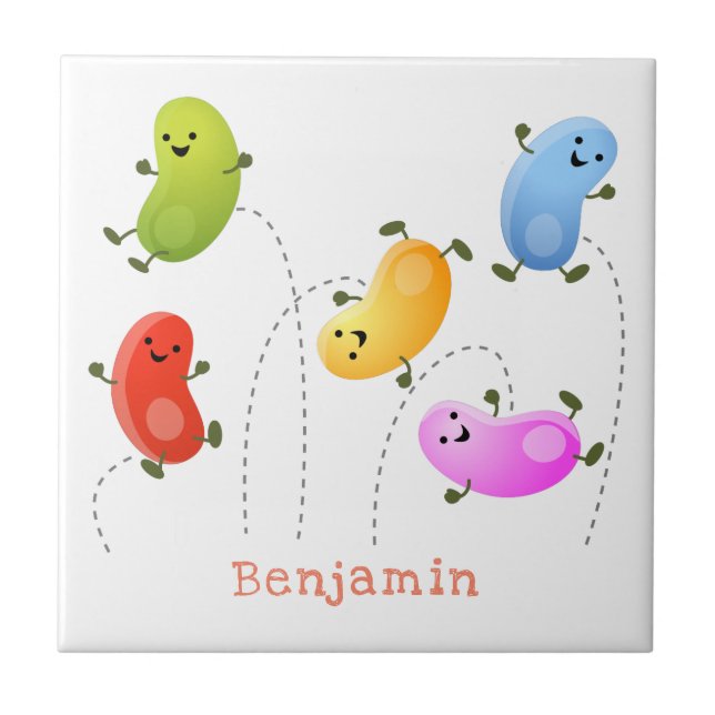 Cute happy jellybeans jumping cartoon illustration ceramic tile (Front)
