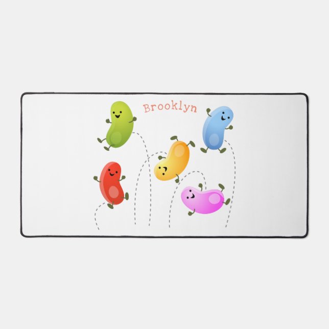 Cute happy jellybeans jumping cartoon illustration desk mat (Front)