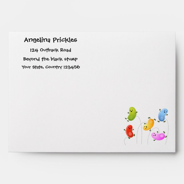 Cute happy jellybeans jumping cartoon illustration envelope (Front)