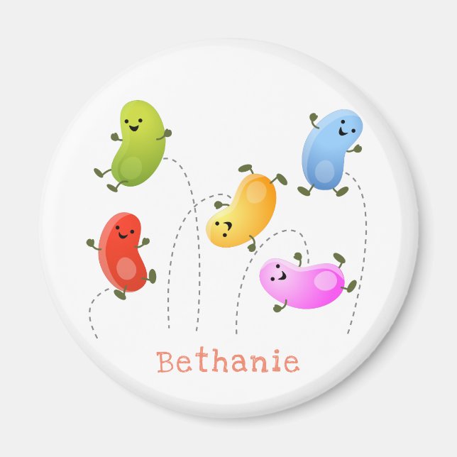 Cute happy jellybeans jumping cartoon illustration magnet (Front)