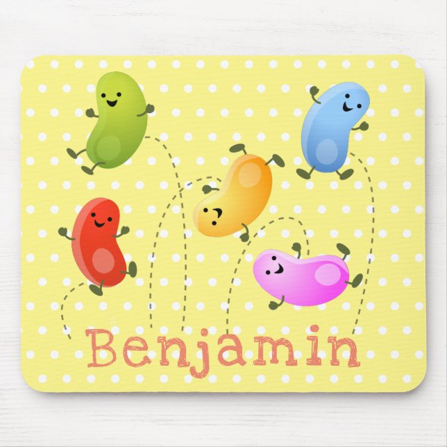 Cute happy jellybeans jumping cartoon illustration mouse pad (Front)