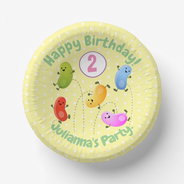 Cute happy jellybeans jumping cartoon illustration paper plate (Front)