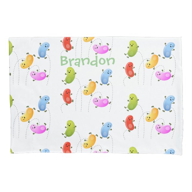 Cute happy jellybeans jumping cartoon illustration pillowcase (Front)