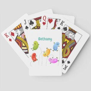 Cute happy jellybeans jumping cartoon illustration playing cards