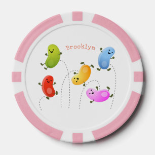Cute happy jellybeans jumping cartoon illustration poker chips
