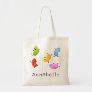 Cute happy jellybeans jumping cartoon illustration tote bag