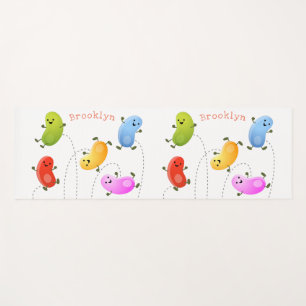 Cute happy jellybeans jumping cartoon illustration yoga mat
