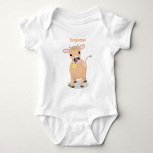 Cute happy jersey cow and flower cartoon baby bodysuit