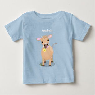 Cute happy jersey cow and flower cartoon baby T-Shirt