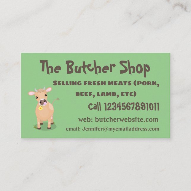 Cute happy jersey cow and flower cartoon business card (Front)
