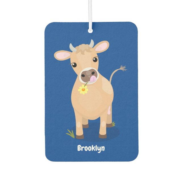 Cute happy jersey cow and flower cartoon  car air freshener (Front)