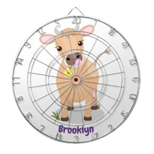 Cute happy jersey cow and flower cartoon dartboard
