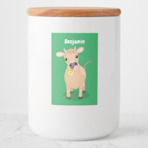 Cute happy jersey cow and flower cartoon food label