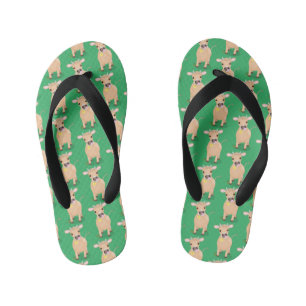Cute happy jersey cow and flower cartoon kid's thongs