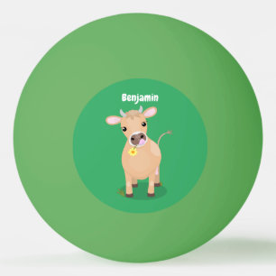 Cute happy jersey cow and flower cartoon ping pong ball