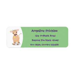 Cute happy jersey cow and flower cartoon return address label