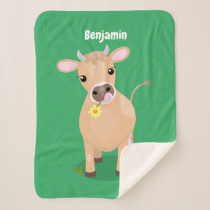 Cute happy jersey cow and flower cartoon  sherpa blanket
