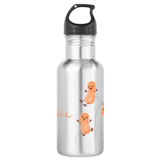 Cute happy jumping peanuts cartoon illustration 532 ml water bottle (Front)