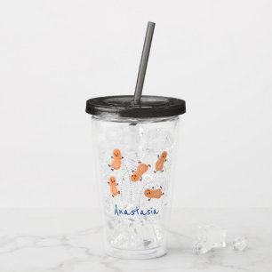 Cute happy jumping peanuts cartoon illustration acrylic tumbler