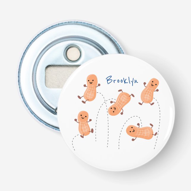 Cute happy jumping peanuts cartoon illustration bottle opener (Front)